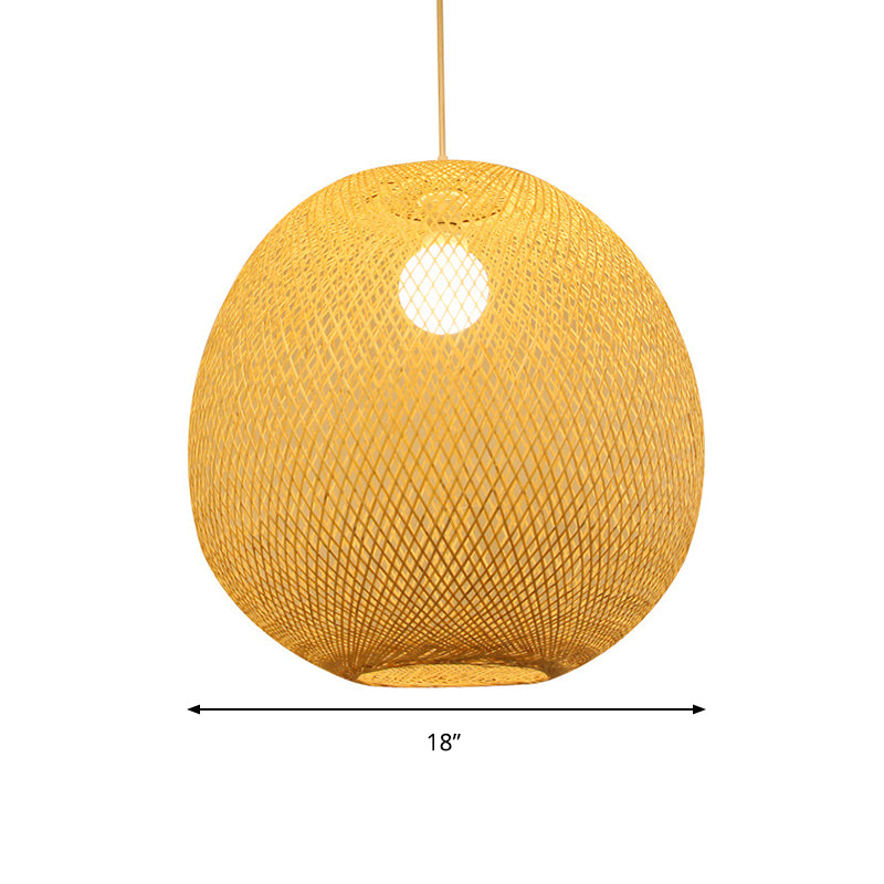 Modern Bamboo 1-Light Ball Ceiling Lamp in Beige - 14"/18"/21.5" Wide