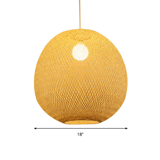 Bamboo Modern Ball Ceiling Lamp In Beige - 1 Light Pendant For Restaurant 3 Sizes Available