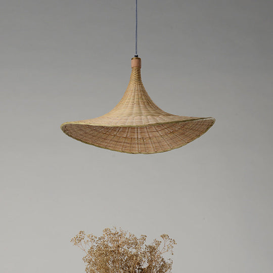 Bamboo Contemporary Suspension Pendant - 16"/19.5" W, 1-Light Indoor Hanging Lamp in Beige