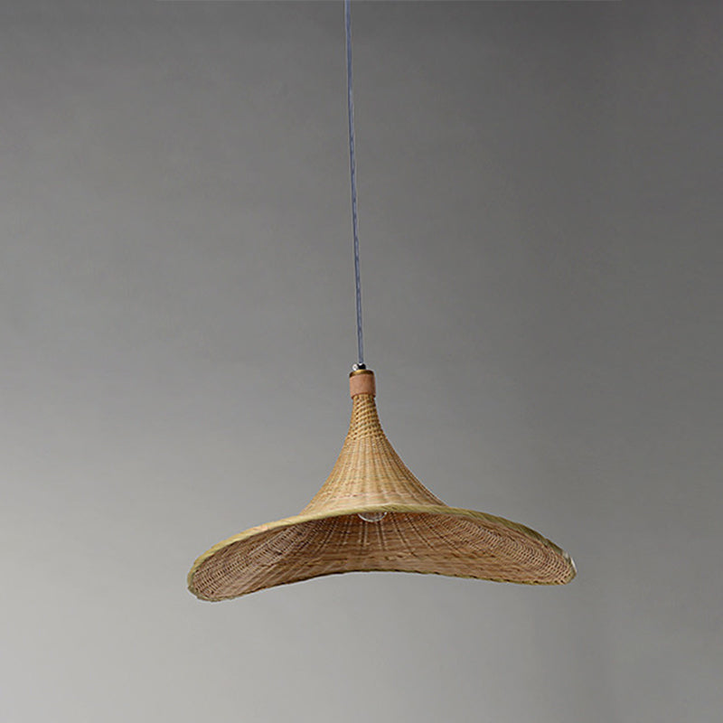 Bamboo Contemporary Suspension Pendant - 16"/19.5" W, 1-Light Indoor Hanging Lamp in Beige