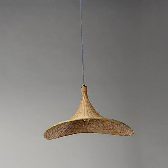 Bamboo Contemporary Suspension Pendant - 16"/19.5" W, 1-Light Indoor Hanging Lamp in Beige