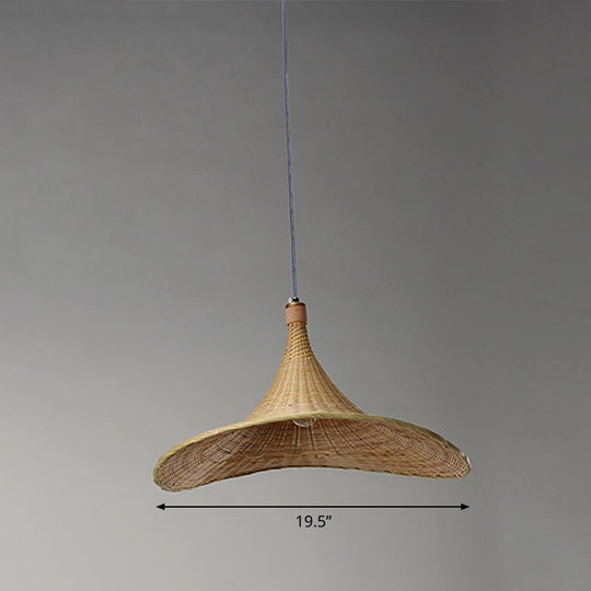 Bamboo Contemporary Suspension Pendant - 16"/19.5" W, 1-Light Indoor Hanging Lamp in Beige