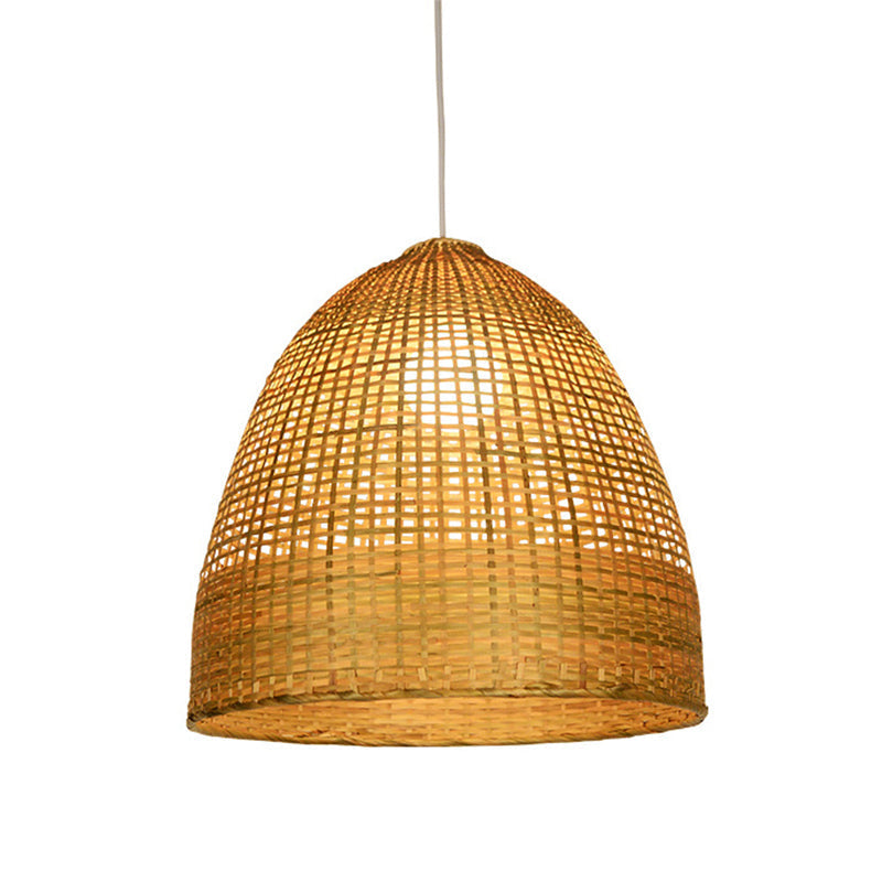 Modern Beige Bamboo Pendant Lamp With Domed Shape And 1 Light