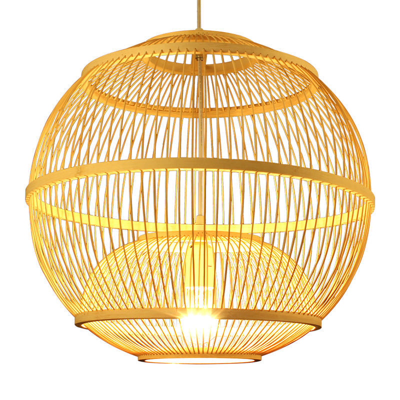 Modern Bamboo Globe Pendant Ceiling Light in Beige