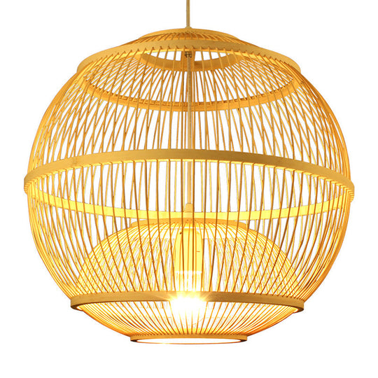 Modern Bamboo Globe Pendant Ceiling Light in Beige