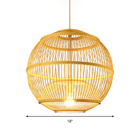 Modern Bamboo Globe Pendant Ceiling Light in Beige