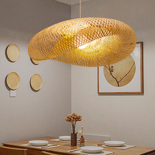 Twist Pendant Lighting - Bamboo 1-Light Hanging Lamp in Beige - Multiple Sizes