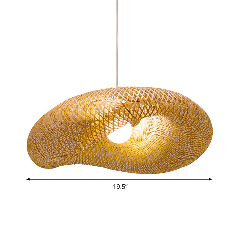 Twist Pendant Lighting - Bamboo 1-Light Hanging Lamp in Beige - Multiple Sizes