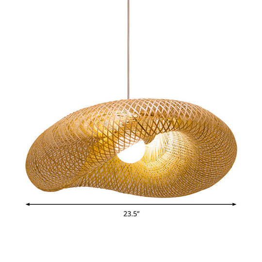 Twist Pendant Lighting - Bamboo 1-Light Hanging Lamp in Beige - Multiple Sizes