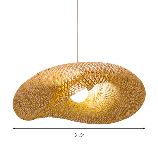 Twist Pendant Lighting - Bamboo 1-Light Hanging Lamp in Beige - Multiple Sizes