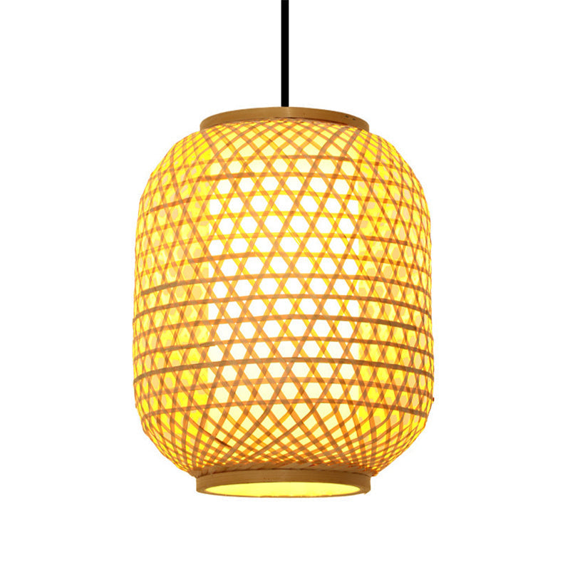 Asia Bamboo Hanging Pendant Ceiling Light – 16"/19.5" Height, Beige – 1 Light for Dining Room