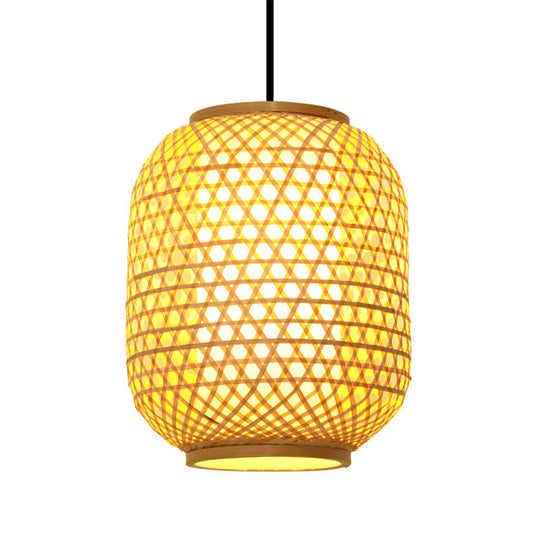 Asia Bamboo Hanging Pendant Ceiling Light – 16"/19.5" Height, Beige – 1 Light for Dining Room