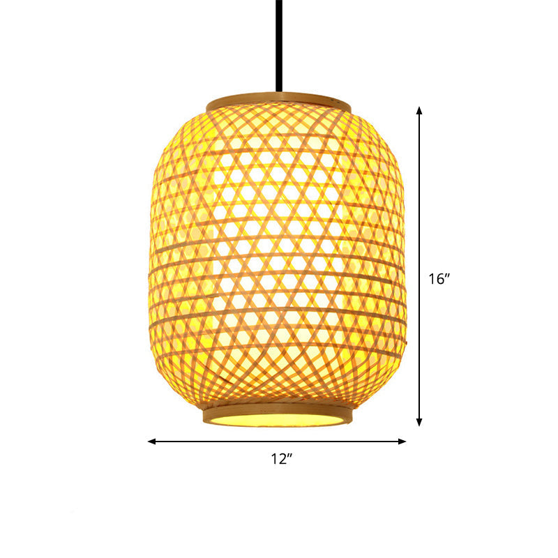 Asia Bamboo Hanging Pendant Ceiling Light – 16"/19.5" Height, Beige – 1 Light for Dining Room