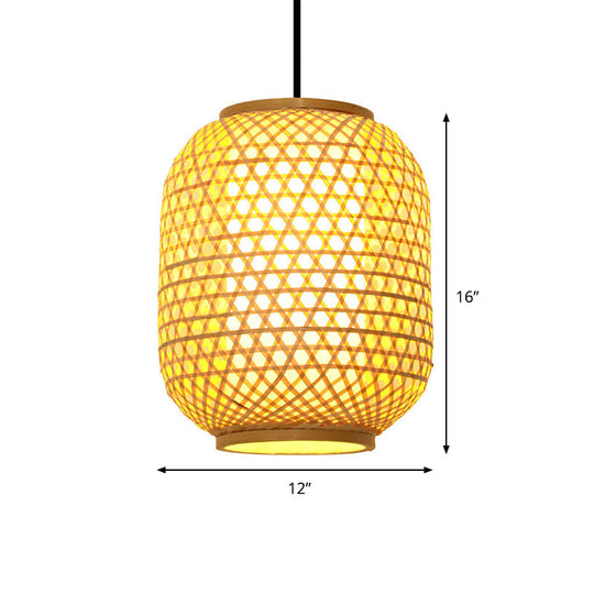 Asia Bamboo Hanging Pendant Ceiling Light – 16"/19.5" Height, Beige – 1 Light for Dining Room