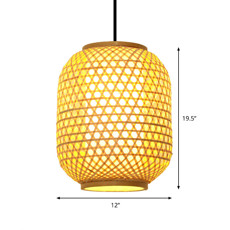 Asia Bamboo Hanging Pendant Ceiling Light – 16"/19.5" Height, Beige – 1 Light for Dining Room