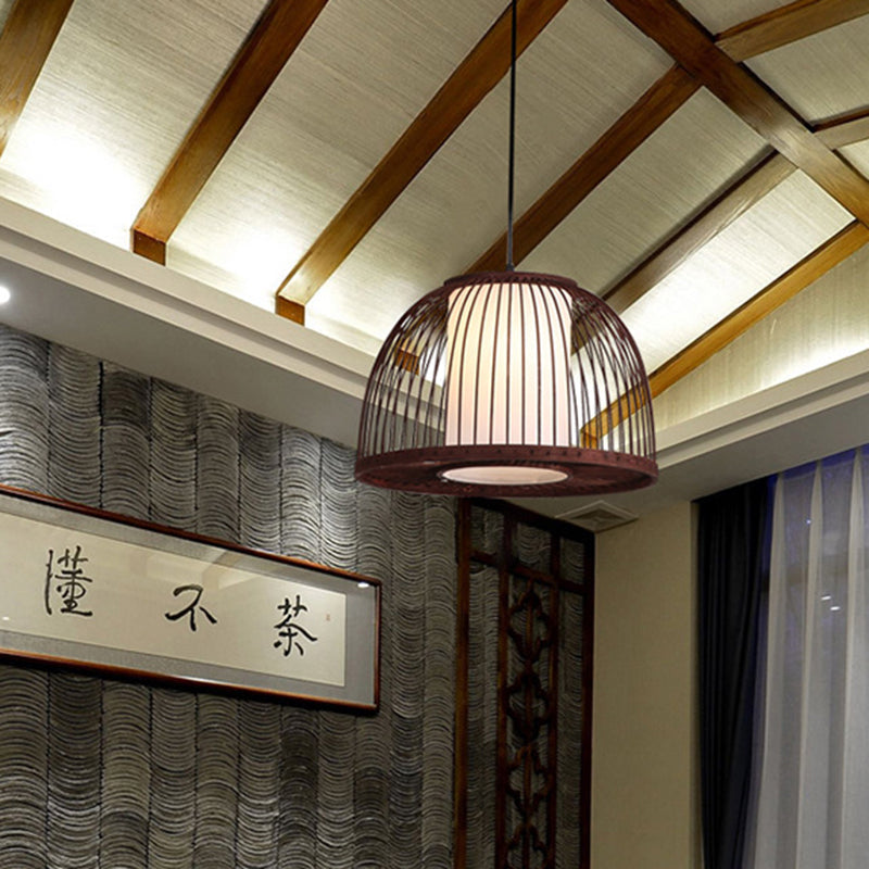 Bamboo Domed Pendant Lamp Asia 1 Light - Coffee Size Options: 14 16 18 Ideal For Dining Room