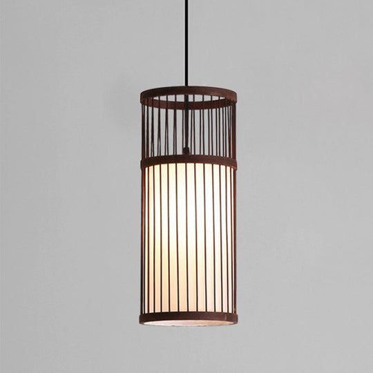 Bamboo Cylinder Pendant Light - Modern Style, Beige/Coffee, 1-Light Suspension Lamp