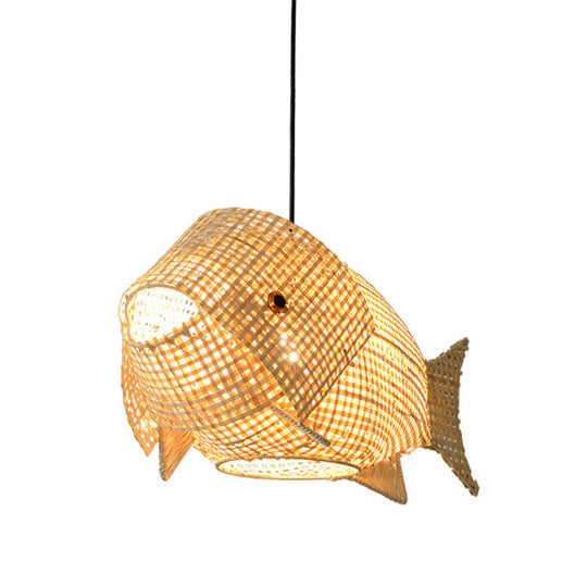 Modern Beige Fish-Shaped Bamboo Pendant Ceiling Light for Restaurants