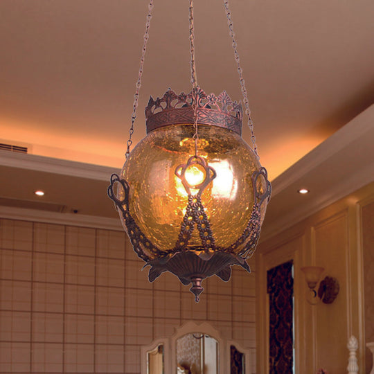 Moroccan Globe Glass Pendant Light - Red/Purple/Brown Restaurant Hanging Ceiling Fixture (1 Light)