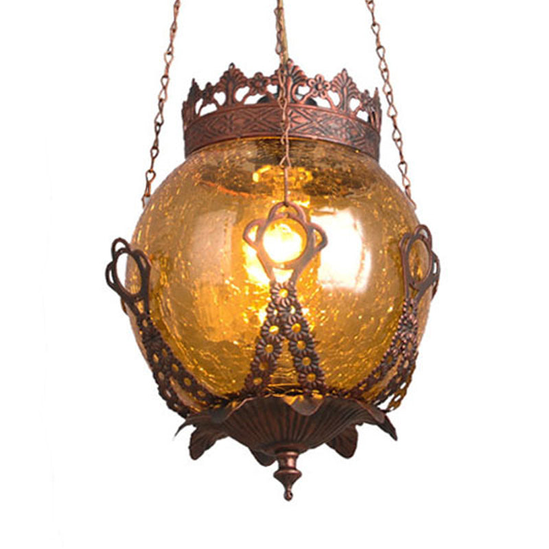 Moroccan Globe Glass Pendant Light - Red/Purple/Brown Restaurant Hanging Ceiling Fixture (1 Light)