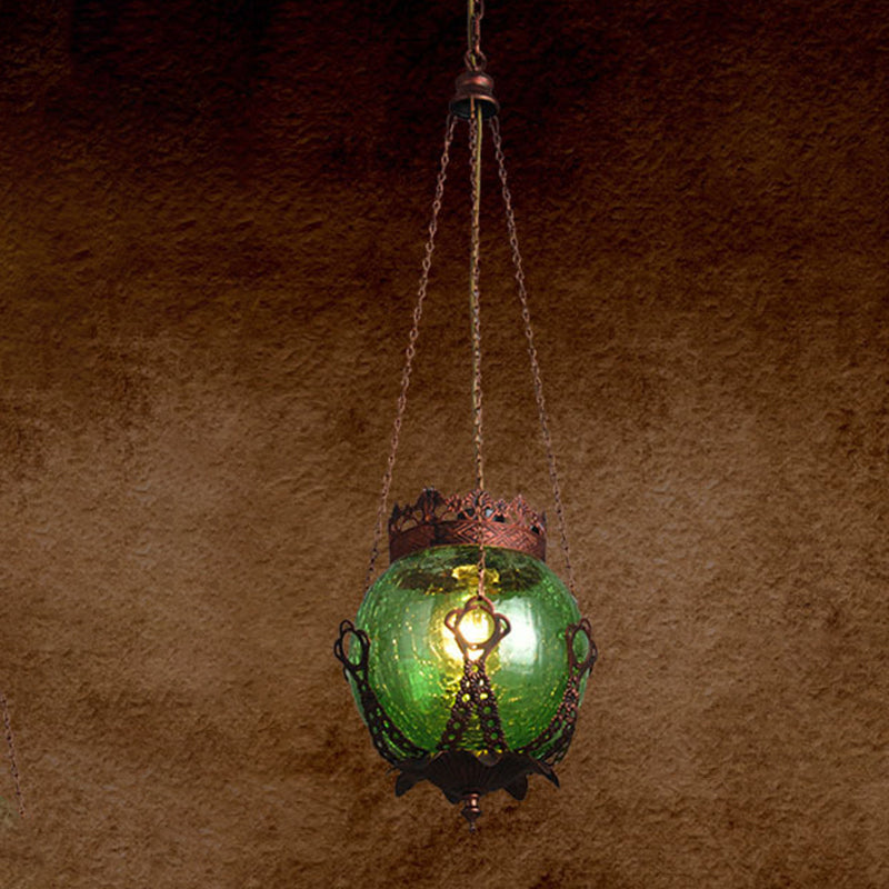 Moroccan Globe Glass Pendant Light - Red/Purple/Brown Restaurant Hanging Ceiling Fixture (1 Light)