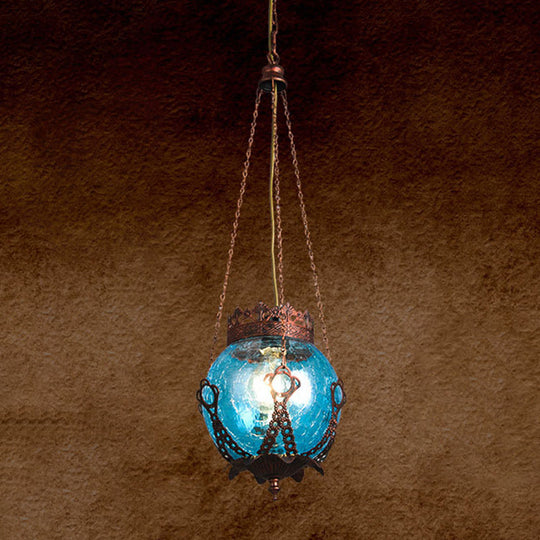 Moroccan Globe Glass Pendant Light - Red/Purple/Brown Restaurant Hanging Ceiling Fixture (1 Light)