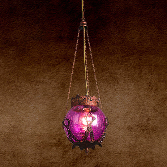 Moroccan Globe Glass Pendant Light - Red/Purple/Brown Restaurant Hanging Ceiling Fixture (1 Light)