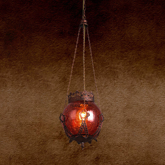 Moroccan Globe Glass Pendant Light - Red/Purple/Brown Restaurant Hanging Ceiling Fixture (1 Light)