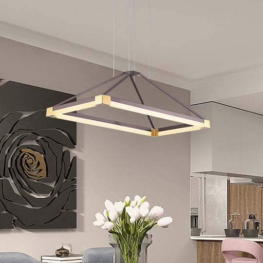 Modern Metal Rectangle Chandelier - Led Hanging Lamp Kit In White/Coffee Available 23.5/31.5/39 Wide