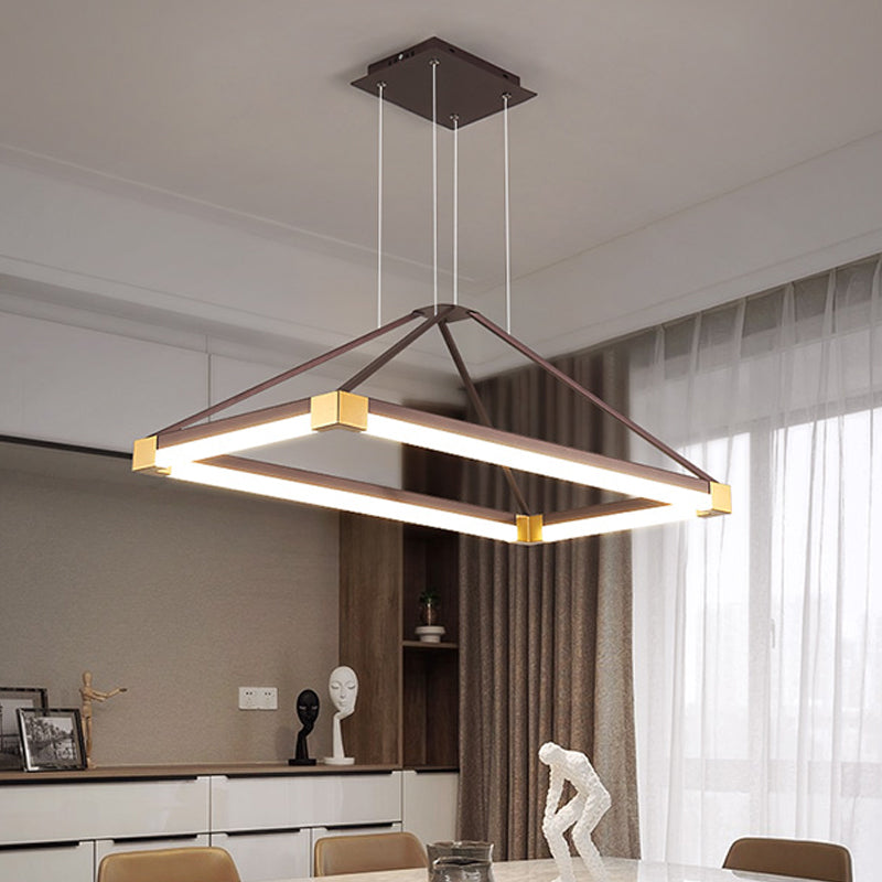 Modern Metal Rectangle Chandelier - Led Hanging Lamp Kit In White/Coffee Available 23.5/31.5/39 Wide