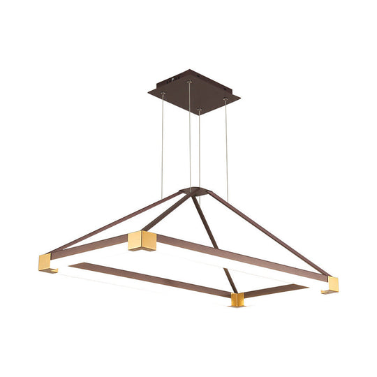 Modern Metal Rectangle Chandelier - Led Hanging Lamp Kit In White/Coffee Available 23.5/31.5/39 Wide