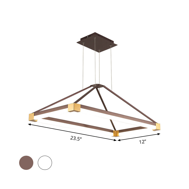 Modern Metal Rectangle Chandelier - Led Hanging Lamp Kit In White/Coffee Available 23.5/31.5/39 Wide