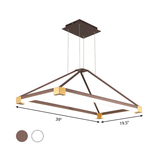 Modern Metal Rectangle Chandelier - Led Hanging Lamp Kit In White/Coffee Available 23.5/31.5/39 Wide