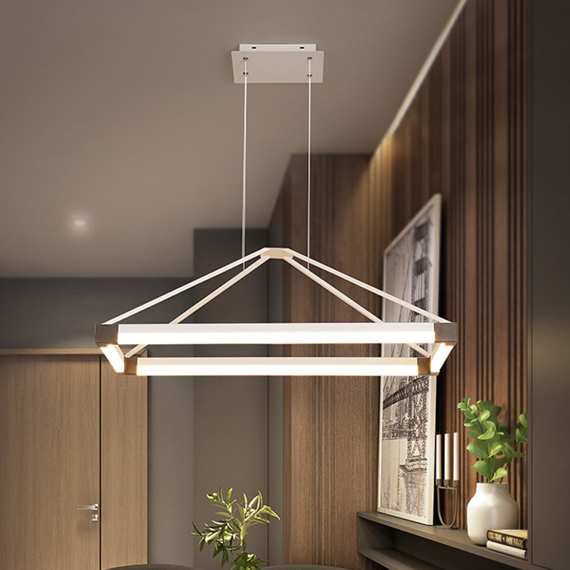 Modern Metal Rectangle Chandelier - Led Hanging Lamp Kit In White/Coffee Available 23.5/31.5/39 Wide