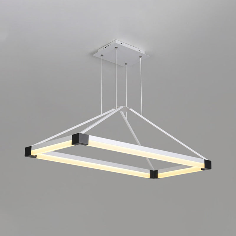 Modern Metal Rectangle Chandelier - Led Hanging Lamp Kit In White/Coffee Available 23.5/31.5/39 Wide