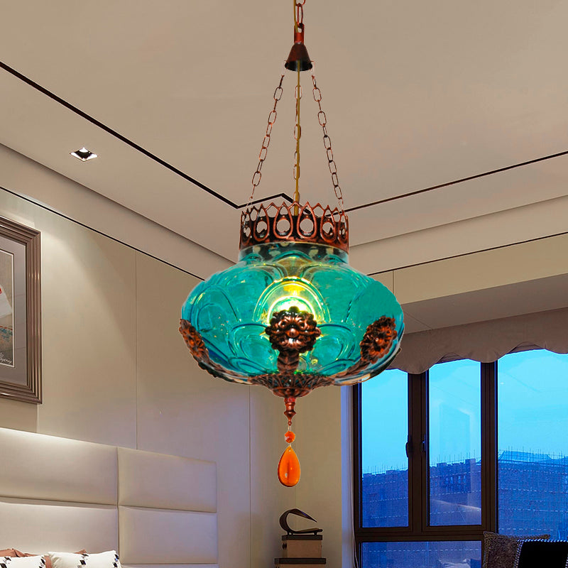 Moroccan Blue Glass Pendant Light For Dining Room Suspension Lamp