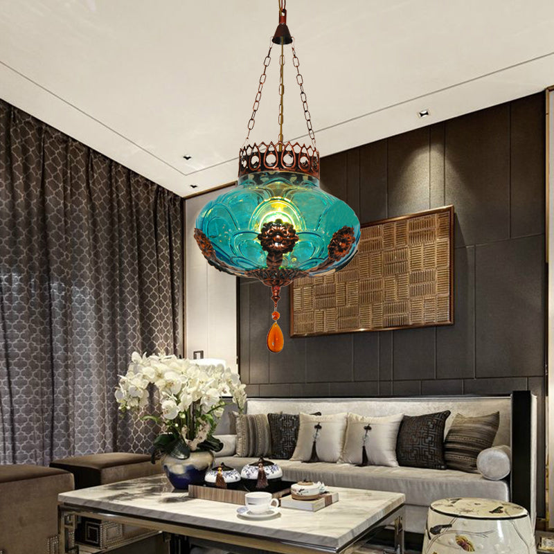 Moroccan Blue Glass Pendant Light For Dining Room Suspension Lamp