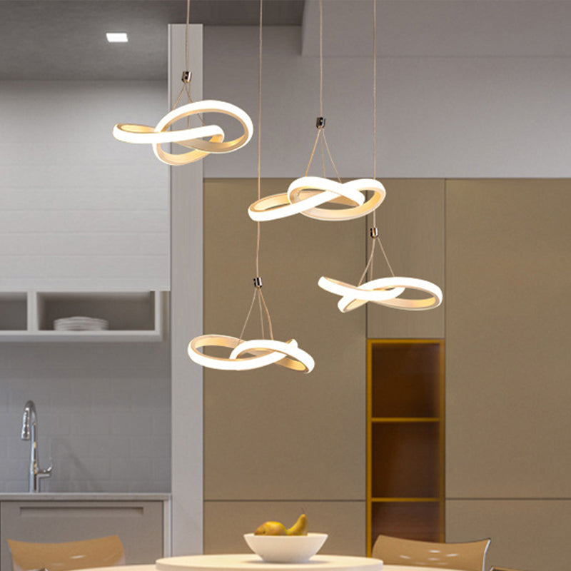 Sleek Acrylic Curve Led Chandelier Light - Seamless Hang Ceiling Lamp Simple White Design Warm/White