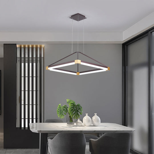 Modern Metal Rhombus Pendant Light Fixture, White/Coffee, LED Chandelier in Warm/White Light - 18"/23.5"/31.5" Wide