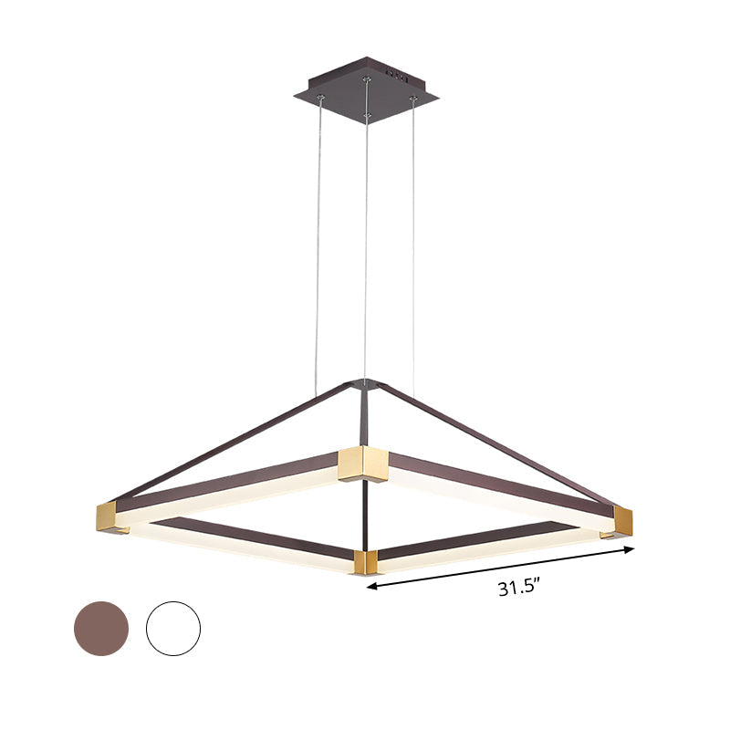 Modern Metal Rhombus Pendant Light Fixture, White/Coffee, LED Chandelier in Warm/White Light - 18"/23.5"/31.5" Wide