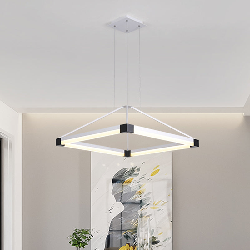 Modern Metal Rhombus Pendant Light Fixture, White/Coffee, LED Chandelier in Warm/White Light - 18"/23.5"/31.5" Wide