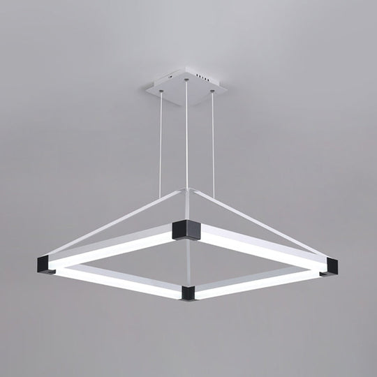 Modern Metal Rhombus Pendant Light Fixture, White/Coffee, LED Chandelier in Warm/White Light - 18"/23.5"/31.5" Wide