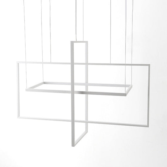 Minimalist Led Hanging Lamp Kit - Metal White Rectangle 3 Width Options Light Temperatures