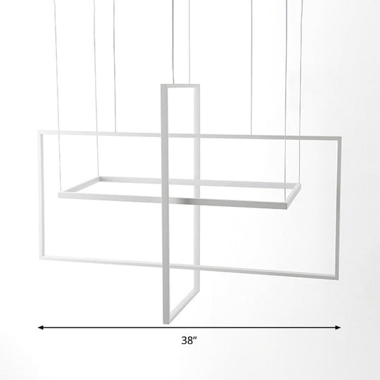 Minimalist Metal LED Hanging Lamp Kit - Rectangle Shape, White, 23.5"/31.5"/38" Wide, Warm/White/Natural Light