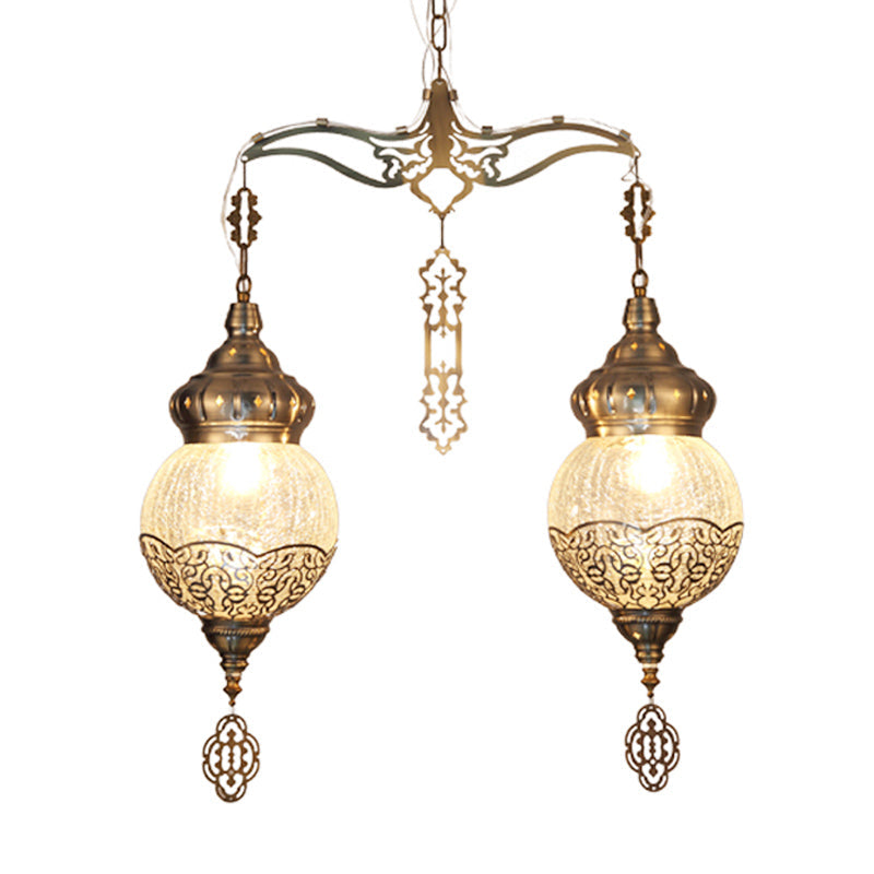 Vintage Style Bronze Chandelier-Lamp With Crackle Glass Globes - 2 Lights