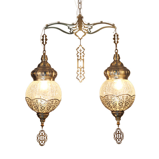 Vintage Style Bronze Chandelier-Lamp With Crackle Glass Globes - 2 Lights