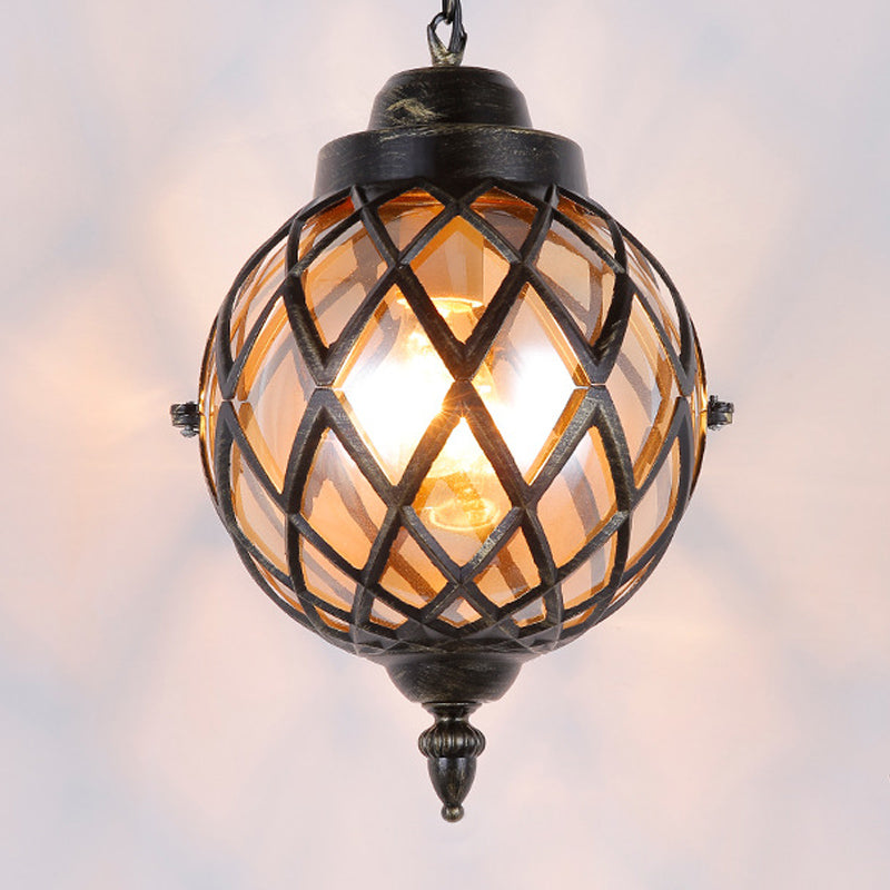 Restaurant Pendant Lighting: Moroccan Black Ceiling Light With Globe Amber/Green/Purple Glass Shade