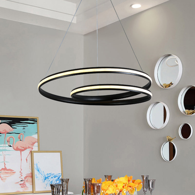 Contemporary Metal Black Led Chandelier Light - Seamless Curve Design Multiple Sizes (18/23.5/30)