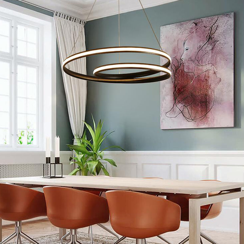 Contemporary Metal Black Chandelier - Seamless Curve Design - LED Pendant Light (18"/23.5"/30" Wide) - Warm/White Light