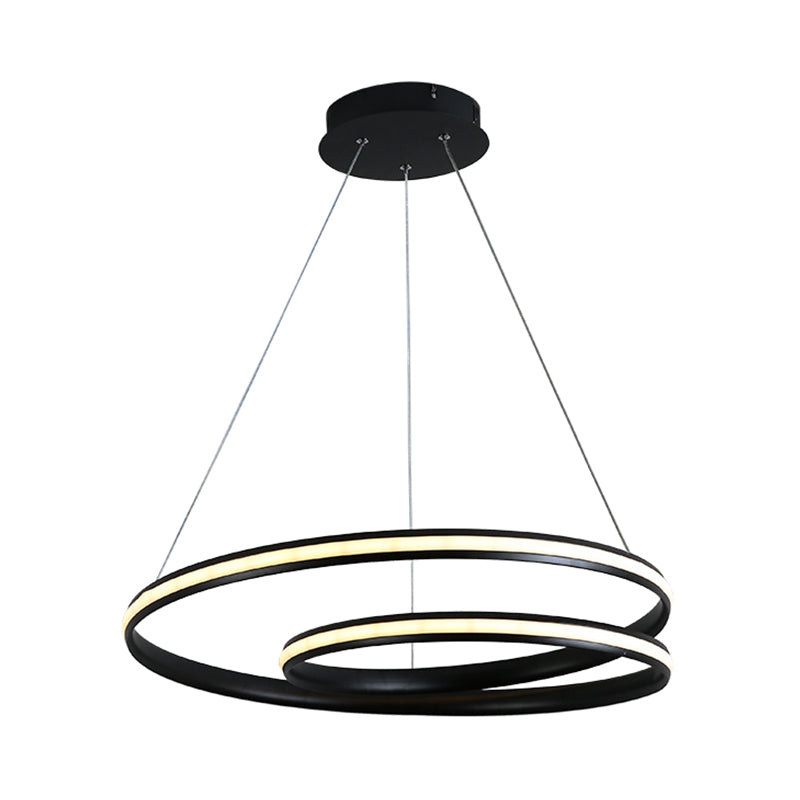 Contemporary Metal Black Led Chandelier Light - Seamless Curve Design Multiple Sizes (18/23.5/30)